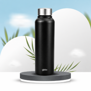 GIPLOX WideFlow 750ml Stainless Steel Water Bottle | Wide Mouth Single Wall Bottle | Lightweight, BPA Free & Rust Resistant Water Bottle for Office, Gym, School, Travel & Home (Black)
